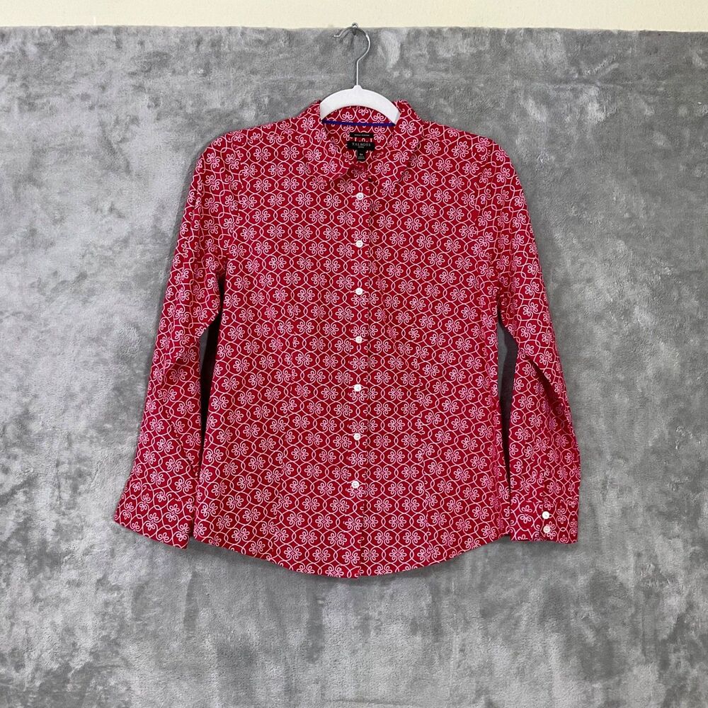 Talbots Petite Blouse top women’s 6P Red  Wrinkle Resistant Button up rodeo work